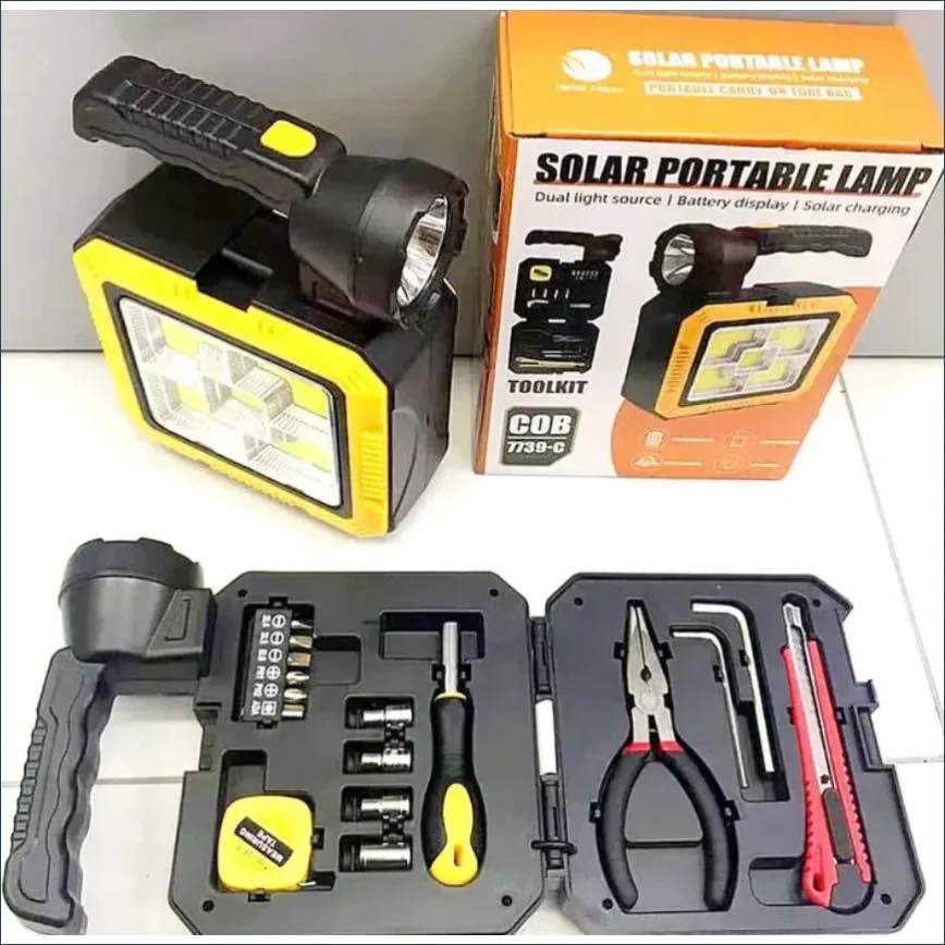Lampe torche solaire multifonction avec kit d’urgence مصباح الطوارئ الذكي متعدد الاستخدامات + حقيبة أدوات متكاملة