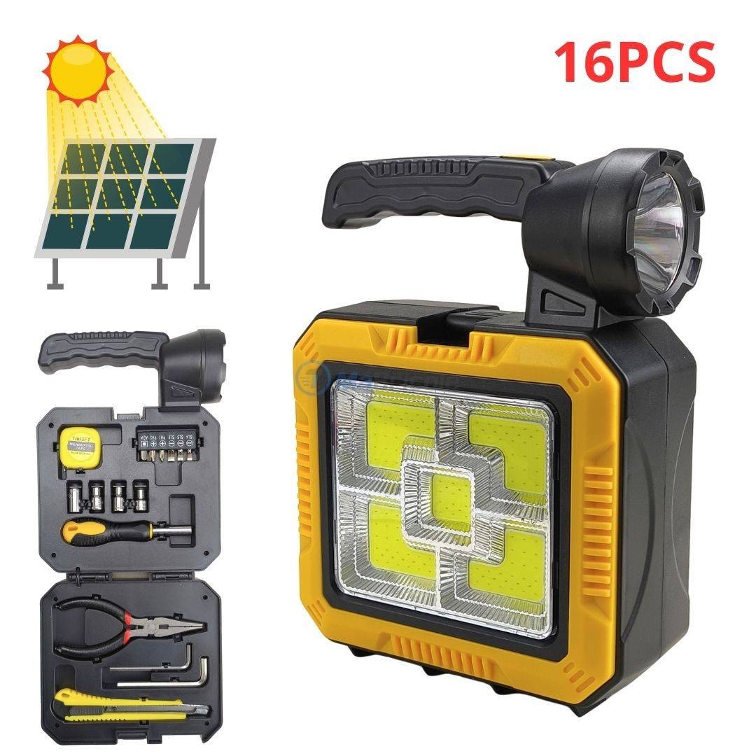 Lampe torche solaire multifonction avec kit d’urgence مصباح الطوارئ الذكي متعدد الاستخدامات + حقيبة أدوات متكاملة